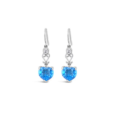 18CT WHITE GOLD BLUE TOPAZ AND DIAMOND DROP EARRINGS