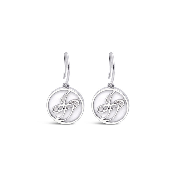 18CT WHITE GOLD WHITE COCOLONG "JFP" DROP EARRINGS (Image 1)