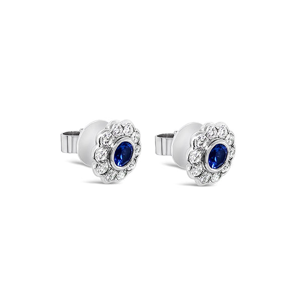 18CT WHITE GOLD AND SAPPHIRE DIAMOND SCALLOP STUD EARRINGS (Image 3)