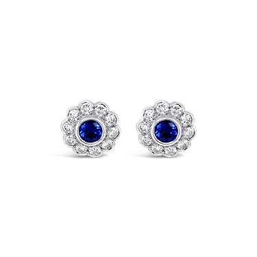 18CT WHITE GOLD AND SAPPHIRE DIAMOND SCALLOP STUD EARRINGS