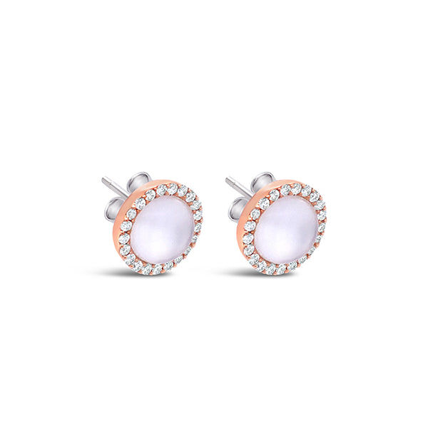 ROBERTO COIN 18CT ROSE GOLD AND WHITE GOLD MILKY QUARTZ AND DIAMOND STUD EARRINGS (Image 3)