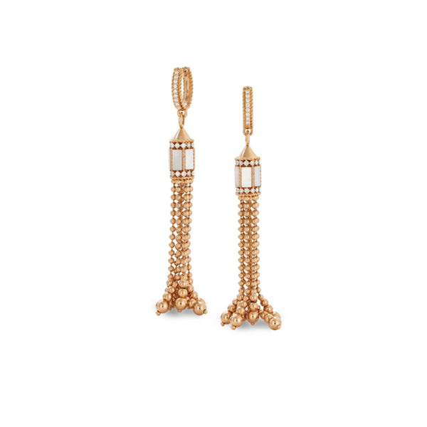 ROBERTO COIN 'ART DECO' 18CT ROSE GOLD WHITE MOTHER OF PEARL AND DIAMOND TASSEL EARRINGS (Image 1)