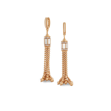 ROBERTO COIN 'ART DECO' 18CT ROSE GOLD WHITE MOTHER OF PEARL AND DIAMOND TASSEL EARRINGS