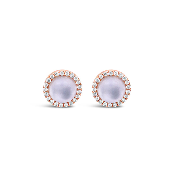 ROBERTO COIN 18CT ROSE GOLD AND WHITE GOLD MILKY QUARTZ AND DIAMOND STUD EARRINGS (Image 2)