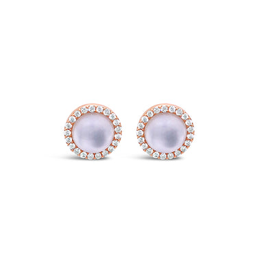 ROBERTO COIN 18CT ROSE GOLD AND WHITE GOLD MILKY QUARTZ AND DIAMOND STUD EARRINGS