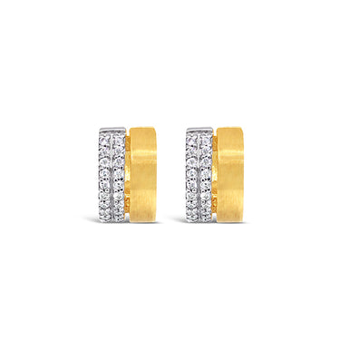 18CT YELLOW GOLD DOUBLE ROW DIAMOND EARRINGS WITH SATIN FINISH SIDE PANELS