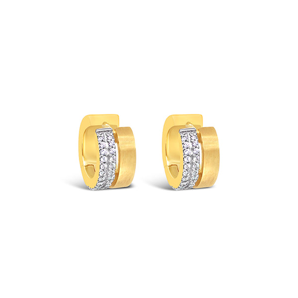 18CT YELLOW GOLD DOUBLE ROW DIAMOND EARRINGS WITH SATIN FINISH SIDE PANELS (Image 3)