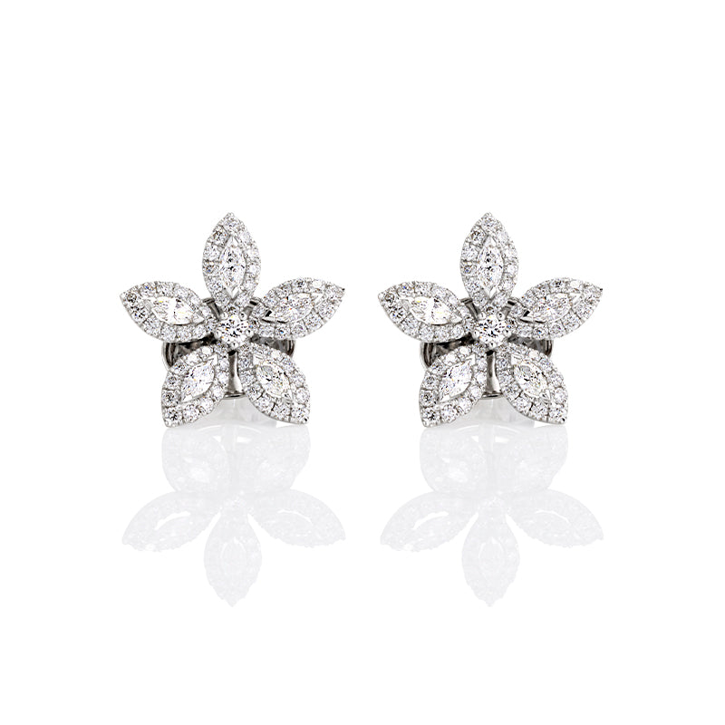 18CT WHITE GOLD DIAMOND FLOWER STUD EARRINGS