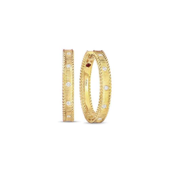 ROBERTO COIN 'PRINCESS' 18CT YELLOW GOLD AND DIAMOND HOOP EARRINGS (Image 1)