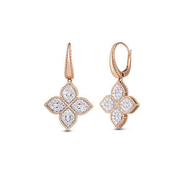 ROBERTO COIN 'PRINCESS FLOWER' 18CT ROSE AND WHITE GOLD DIAMOND EARRINGS