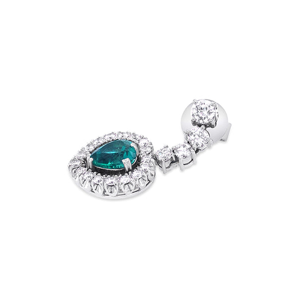 18CT WHITE GOLD COLOMBIAN EMERALD AND DIAMOND DROP EARRINGS (Image 3)
