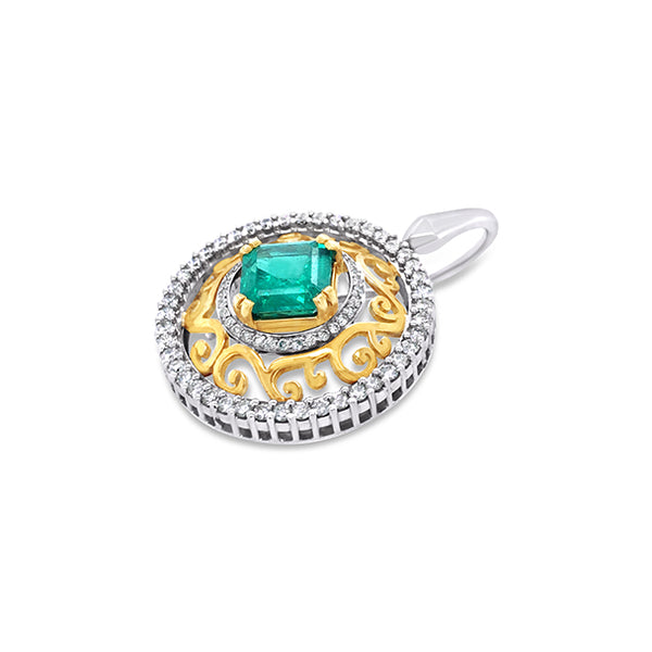 18CT YELLOW GOLD AND WHITE GOLD COLOMBIAN EMERALD AND DIAMOND DROP EARRINGS (Image 5)