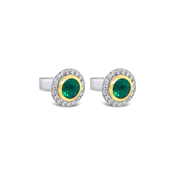 18CT YELLOW GOLD AND WHITE GOLD EMERALD AND DIAMOND 'GRACE' STUD EARRINGS (Image 3)