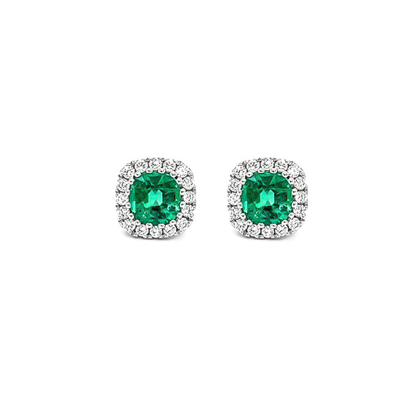 18CT WHITE GOLD EMERALD AND DIAMOND EARRINGS (Image 1)