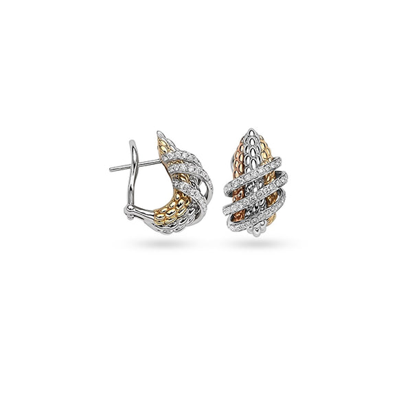 FOPE 'SOLO' 18CT ROSE GOLD, 18CT WHITE GOLD AND 18CT YELLOW GOLD PAVE SET DIAMOND EARRINGS (Image 1)