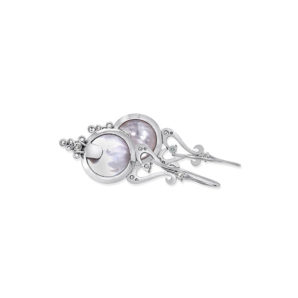 18CT WHITE GOLD MABE PEARL AND DIAMOND DROP EARRINGS (Image 3)