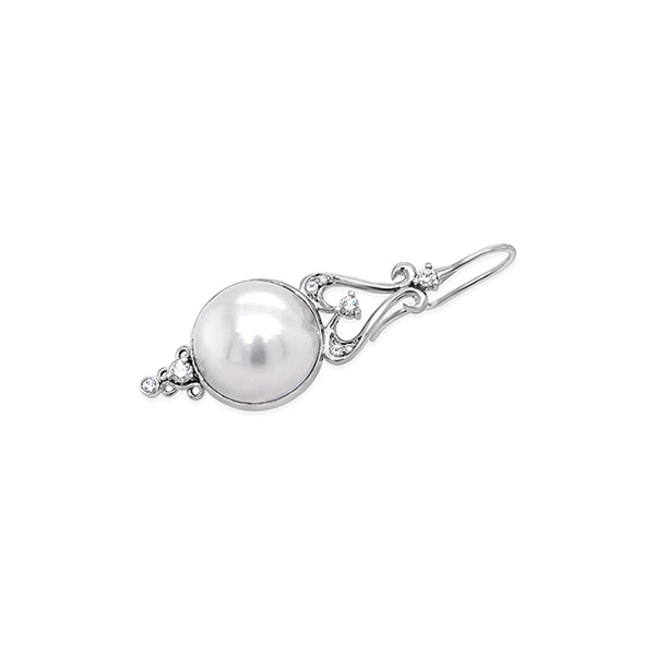 18CT WHITE GOLD MABE PEARL AND DIAMOND DROP EARRINGS (Image 4)