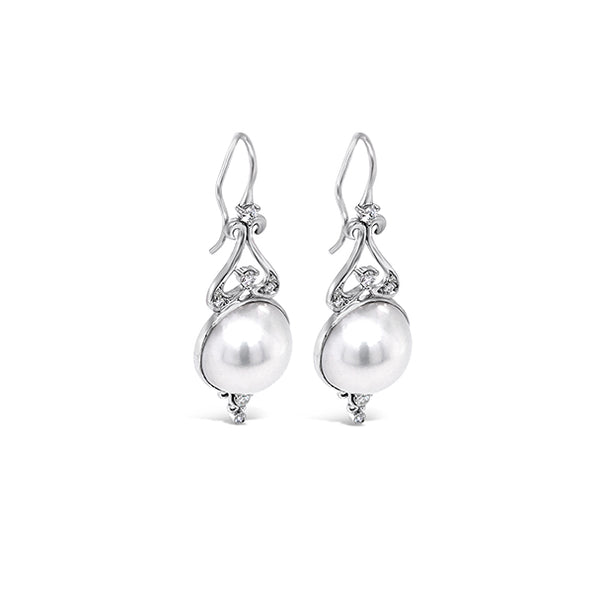 18CT WHITE GOLD MABE PEARL AND DIAMOND DROP EARRINGS (Image 2)