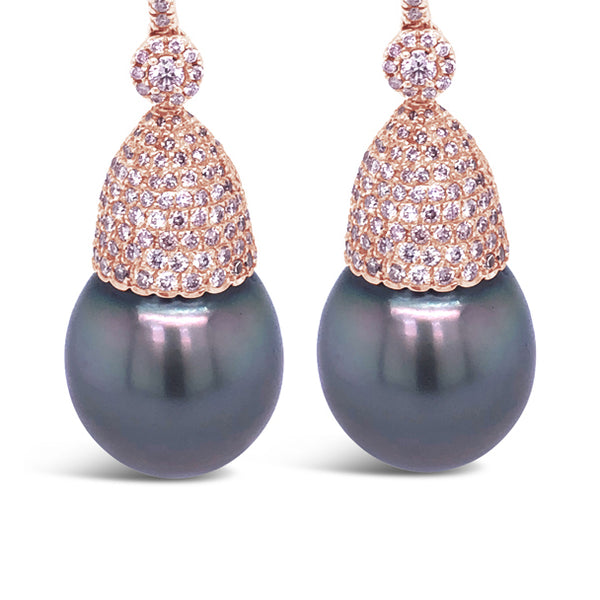 ARGYLE PINK DIAMOND, BLACK PEARL DROP EARRINGS SET IN 18CT ROSE GOLD (Image 4)