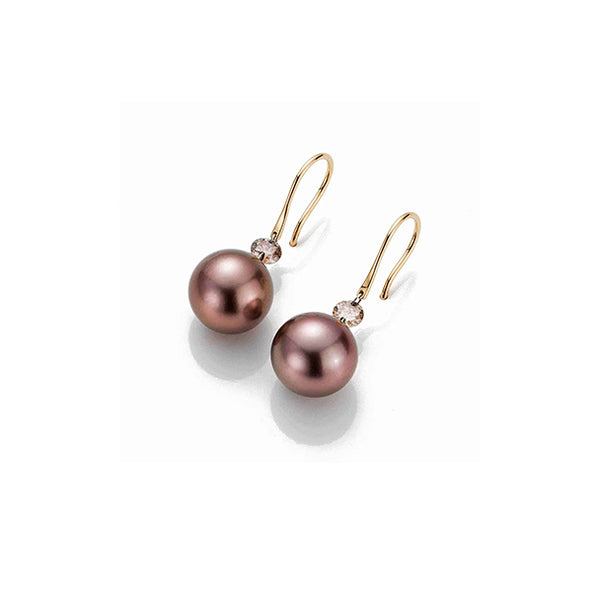 GELLNER 'CASTAWAY' 18CT ROSE GOLD BROWN DIAMOND AND BROWN TREATED TAHITIAN PEARL EARRINGS (Image 1)