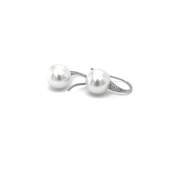 AUTORE 18CT WHITE GOLD SOUTH SEA PEARL AND DIAMOND DROP EARRINGS (Image 3)