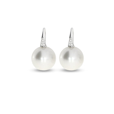 AUTORE 18CT WHITE GOLD SOUTH SEA PEARL AND DIAMOND DROP EARRINGS