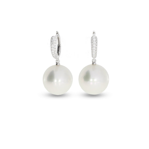 AUTORE 18CT WHITE GOLD SOUTH SEA PEARL AND DIAMOND DROP EARRINGS (Image 1)