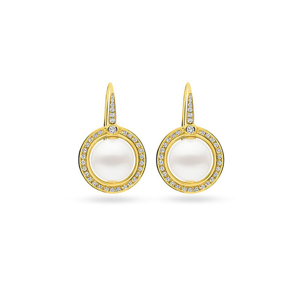 KAILIS 'DIVINE' 18CT YELLOW GOLD DIAMOND AND PEARL HOOK EARRINGS (Image 1)