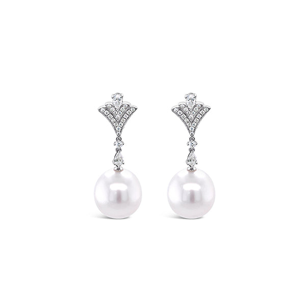 KAILIS 18CT WHITE GOLD "CHARLESTON" SOUTH SEA PEARL DROP EARRINGS (Image 1)