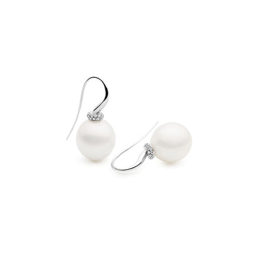 KAILIS 'SHIMMER' 18CT WHITE GOLD SOUTH SEA PEARL AND DIAMOND DROP EARRINGS