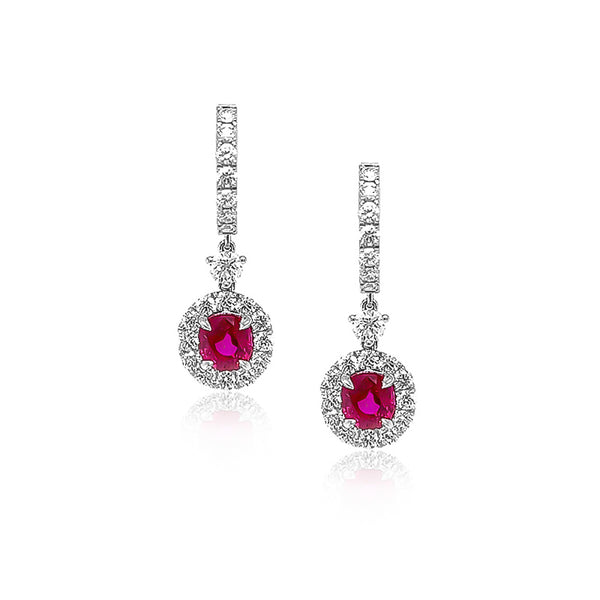 18CT WHITE GOLD DIAMOND AND RUBY HALO EARRINGS (Image 1)
