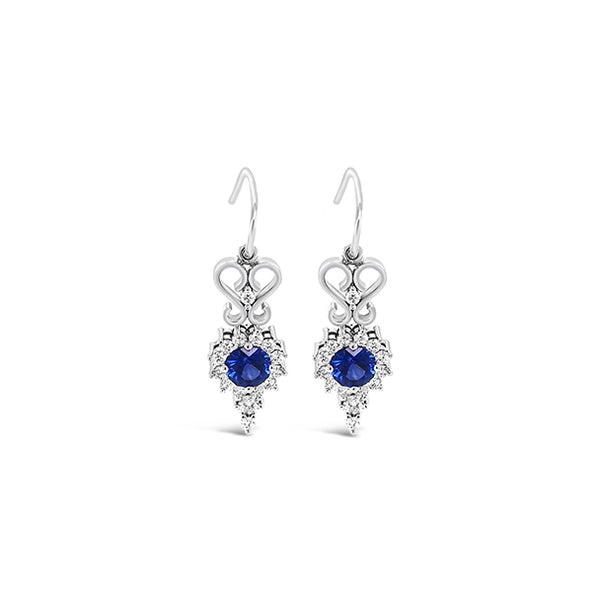 18CT WHITE GOLD SAPPHIRE AND DIAMOND DROP EARRINGS (Image 1)