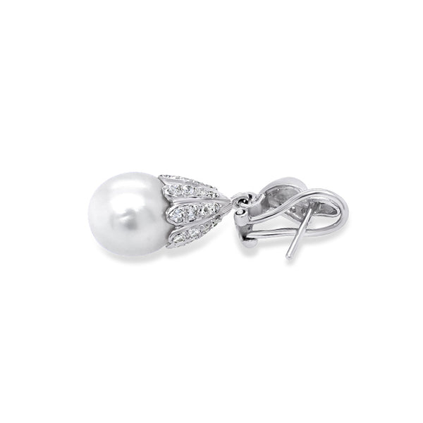 18CT WHITE GOLD GREY SOUTH SEA PEARL AND DIAMOND DROP EARRINGS (Image 4)