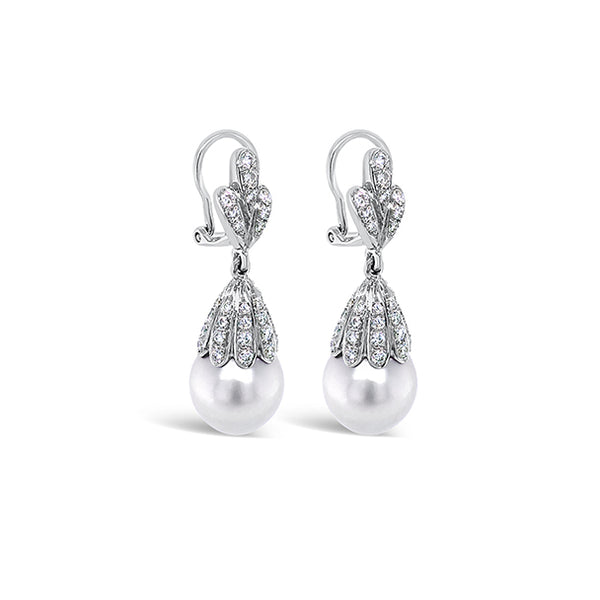 18CT WHITE GOLD GREY SOUTH SEA PEARL AND DIAMOND DROP EARRINGS (Image 2)