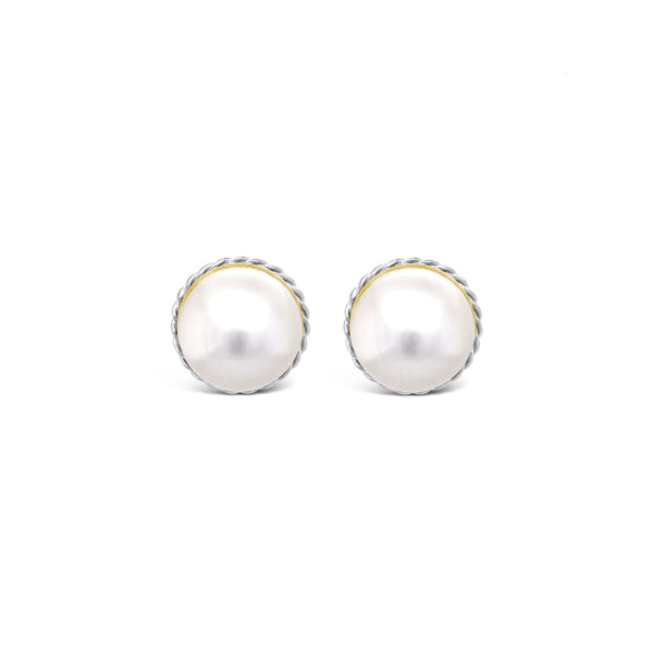 18CT YELLOW GOLD AND WHITE GOLD PEARL STUD EARRINGS (Image 1)