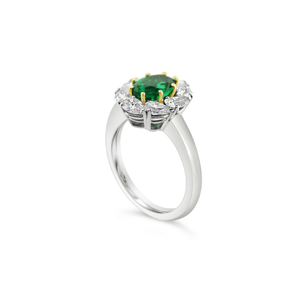 PICCHIOTTI EMERALD AND DIAMOND OVAL CUT CLUSTER RING (Image 2)