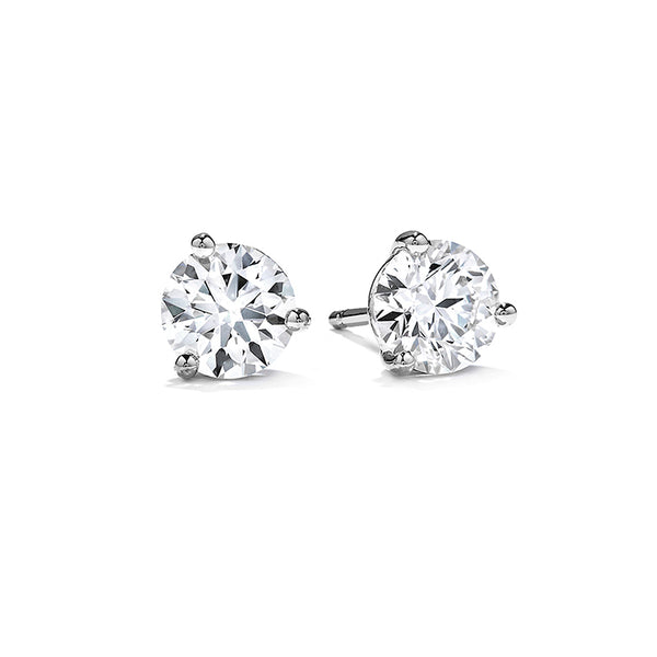 HEARTS ON FIRE THREE PRONG 18CT WHITE GOLD DIAMOND STUD EARRINGS (Image 1)