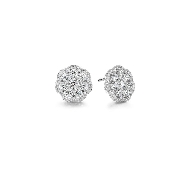 HEARTS ON FIRE 'AURORA CLUSTER' 18CT WHITE GOLD CLUSTER DIAMOND EARRINGS (Image 1)