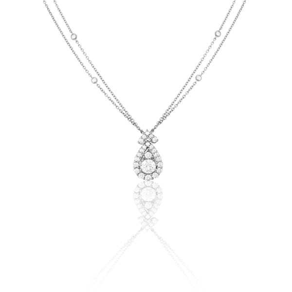 HEARTS ON FIRE 'AERIAL VICTORIAN' 18CT WHITE GOLD DIAMOND HALO DROP PENDANT NECKLACE (Image 1)