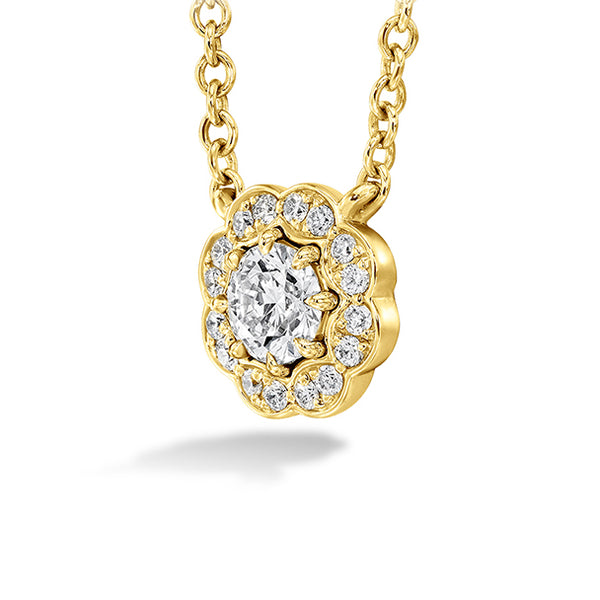 HEARTS ON FIRE 'LORELEI' 18CT YELLOW GOLD DIAMOND HALO PENDANT ON TRACE CHAIN (Image 2)