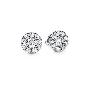 HEARTS ON FIRE 'FULFILLMENT' 18CT WHITE GOLD 1.98CT ROUND HALO DIAMOND STUD EARRINGS