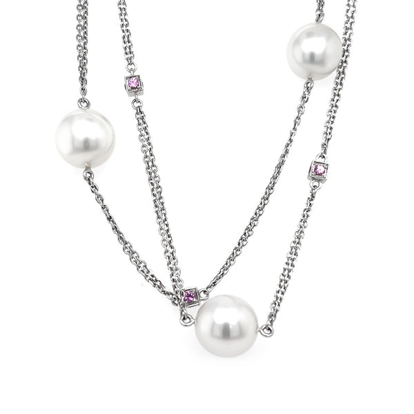 KAILIS 'OPERA CONSTELLATION' 18CT WHITE GOLD PEARL AND PINK SAPPHIRE NECKLACE (Image 1)