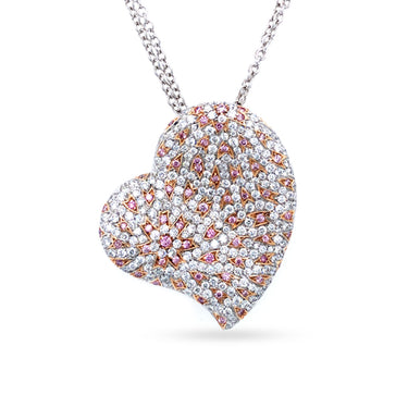 18CT WHITE GOLD AND 18CT ROSE GOLD ARGYLE PINK DIAMOND AND WHITE DIAMOND HEART SHAPED PENDANT