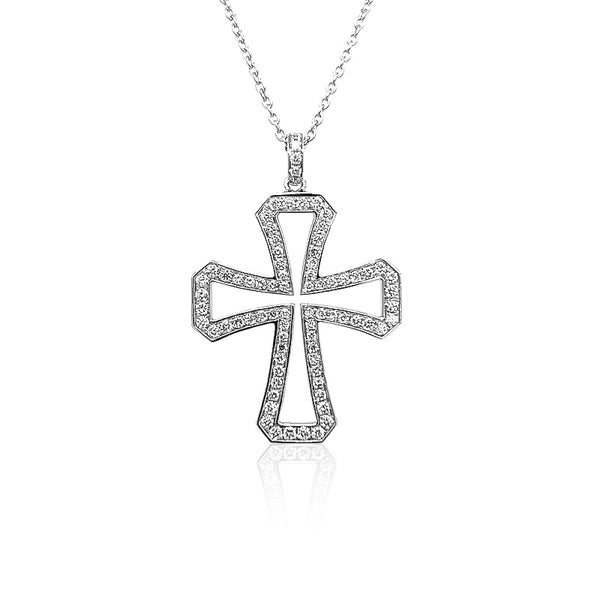 18CT WHITE GOLD OPEN DIAMOND TEMPLER CROSS NECKLACE (Image 1)