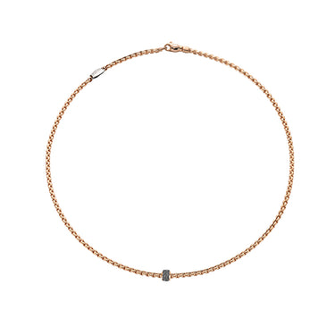 FOPE 'EKA' 18CT ROSE GOLD NECKLACE WITH WHITE GOLD BLACK DIAMOND RHONDEL