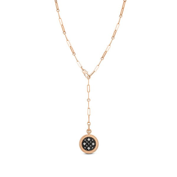 ROBERTO COIN 'VENETIAN PRINCESS' 18CT ROSE GOLD BLACK AND WHITE DIAMOND DETACHABLE PENDANT ON PAPER CLIP LINKED CHAIN (Image 1)
