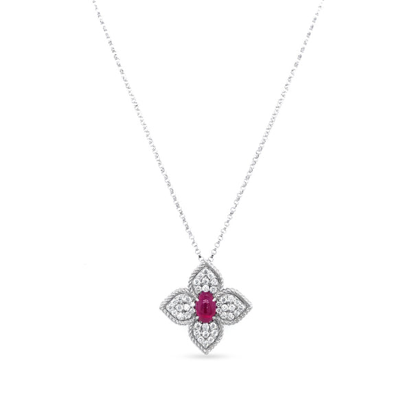 ROBERTO COIN 'PRINCESS FLOWER' 18CT WHITE GOLD RUBY AND DIAMOND NECKLACE (Image 2)