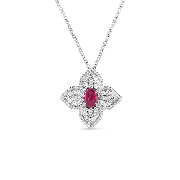 ROBERTO COIN 'PRINCESS FLOWER' 18CT WHITE GOLD RUBY AND DIAMOND NECKLACE (Image 1)