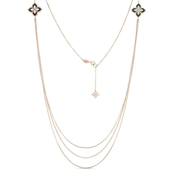 ROBERTO COIN 'PRINCESS FLOWER' 18CT ROSE GOLD BLACK JADE, GREEN MALACHITE AND DIAMOND NECKLACE (Image 1)