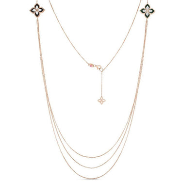 ROBERTO COIN 'PRINCESS FLOWER' 18CT ROSE GOLD BLACK JADE, GREEN MALACHITE AND DIAMOND NECKLACE